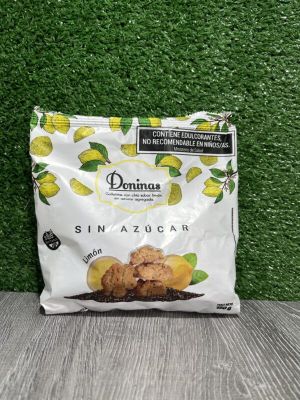 Galletitas Sin Azúcar DONINAS Con chía sabor limón. LIBRE DE GLUTEN - SIN TACC Peso Neto 150 g.