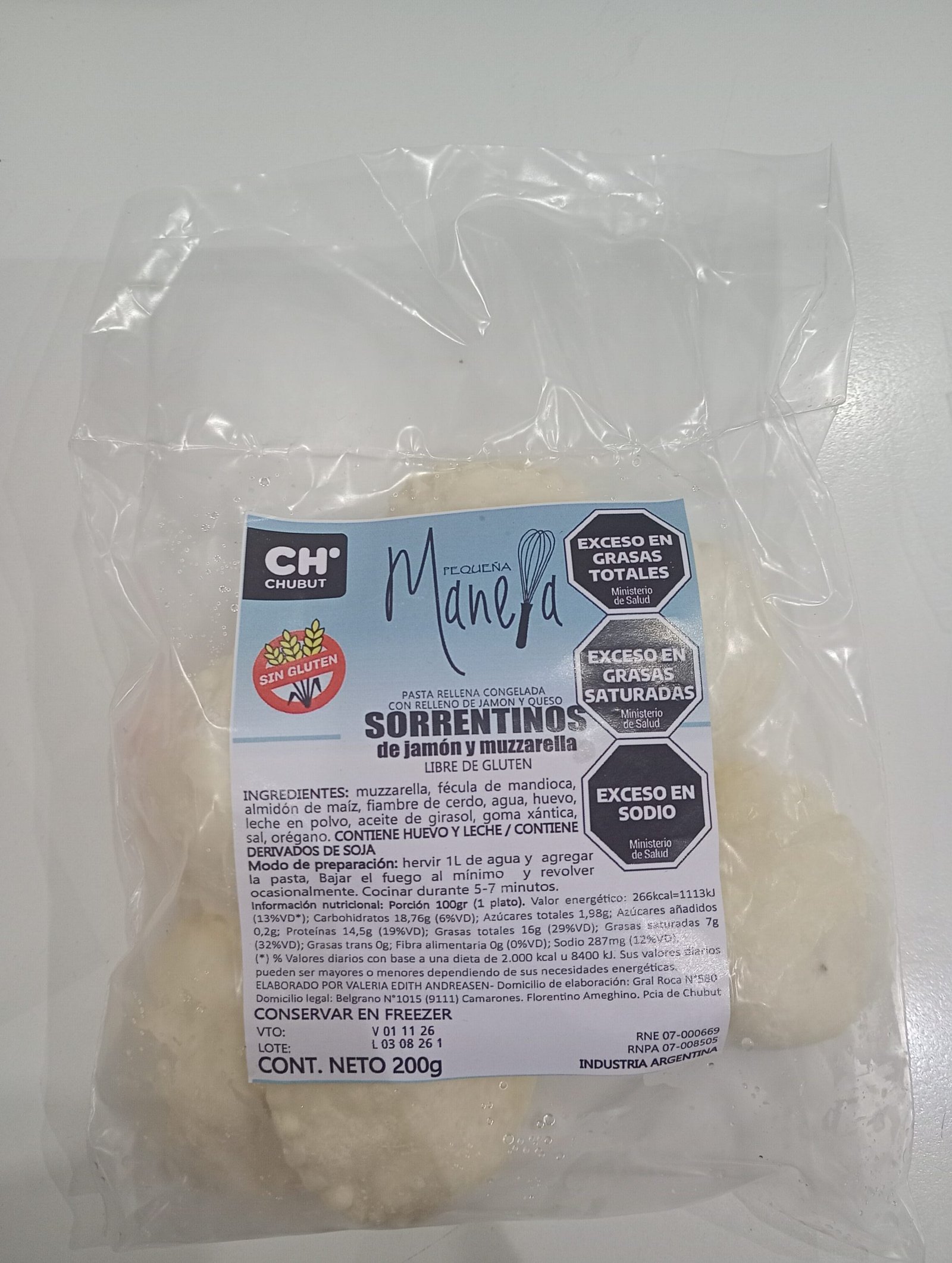 Sorrentinos de Jamón y Muzzarella Pequeña Manela