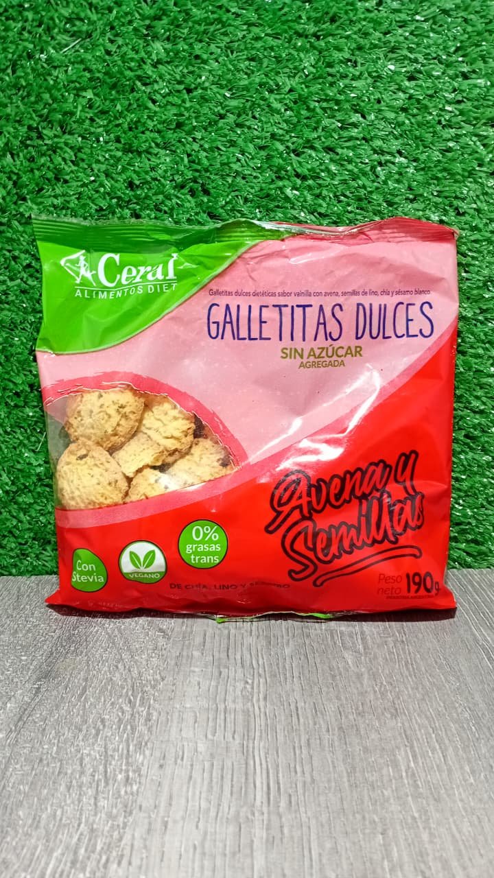 Galletitas Dulces Sin Azúcar agregada de Avena y Semillas Ceral Alimentos Diet